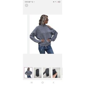 POL Distressed Cold Shoulder Sweater